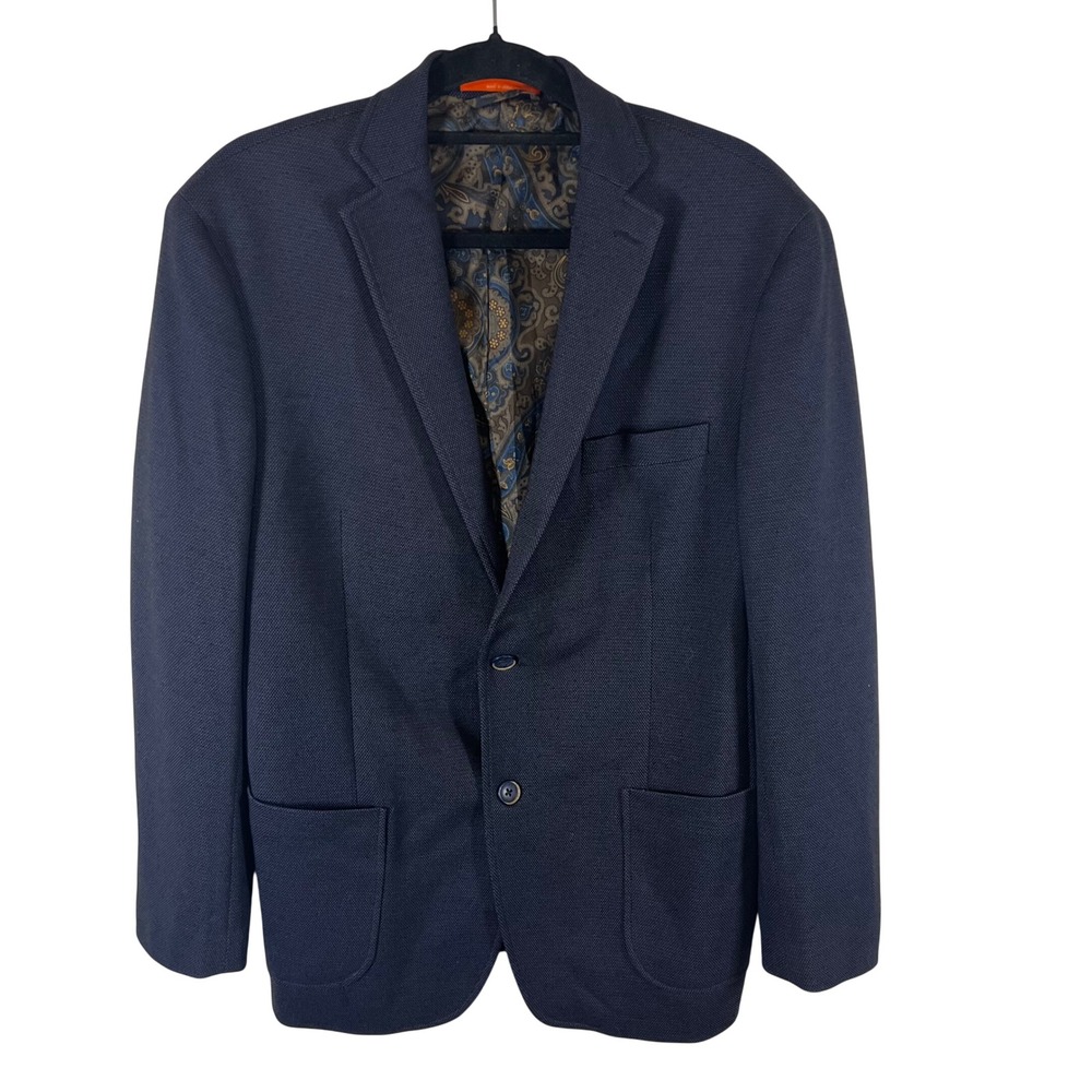 Tallia Mens Navy Blue Textured Blazer Sport Coat Paisley Lining 42R Slim Fit